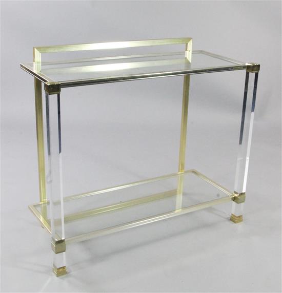 A 1970s Pierre Vandel lucite brass and glass console table, W.3ft 1in.